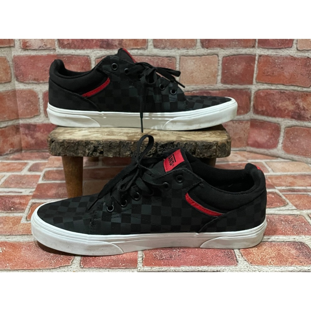 Vans Winston Mens 11 Black Checkerboard Red Skate Shoes Low Top Sneakers 500714